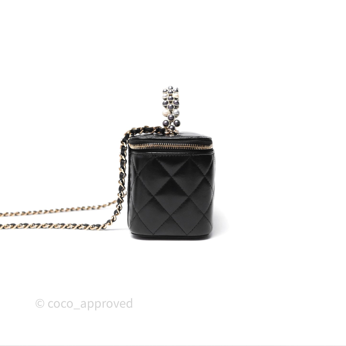 Chanel Vanity Rectangular Top Handle Black Shiny Lambskin Gold Hardware 24P