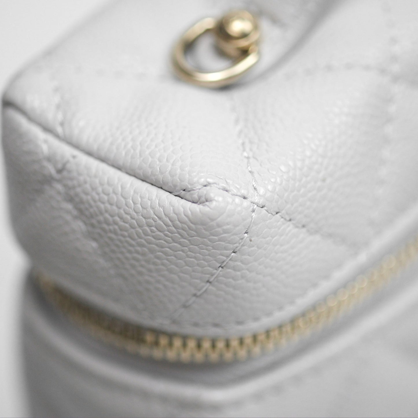 Chanel Top Handle Long Vanity with Chain Light Grey Caviar Gold Hardware