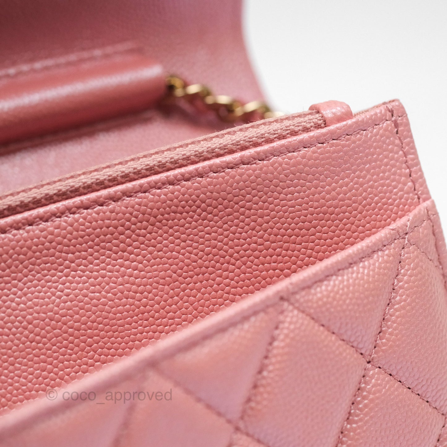 Chanel Classic Quilted Wallet on Chain WOC Iridescent Pink Caviar Gold Hardware