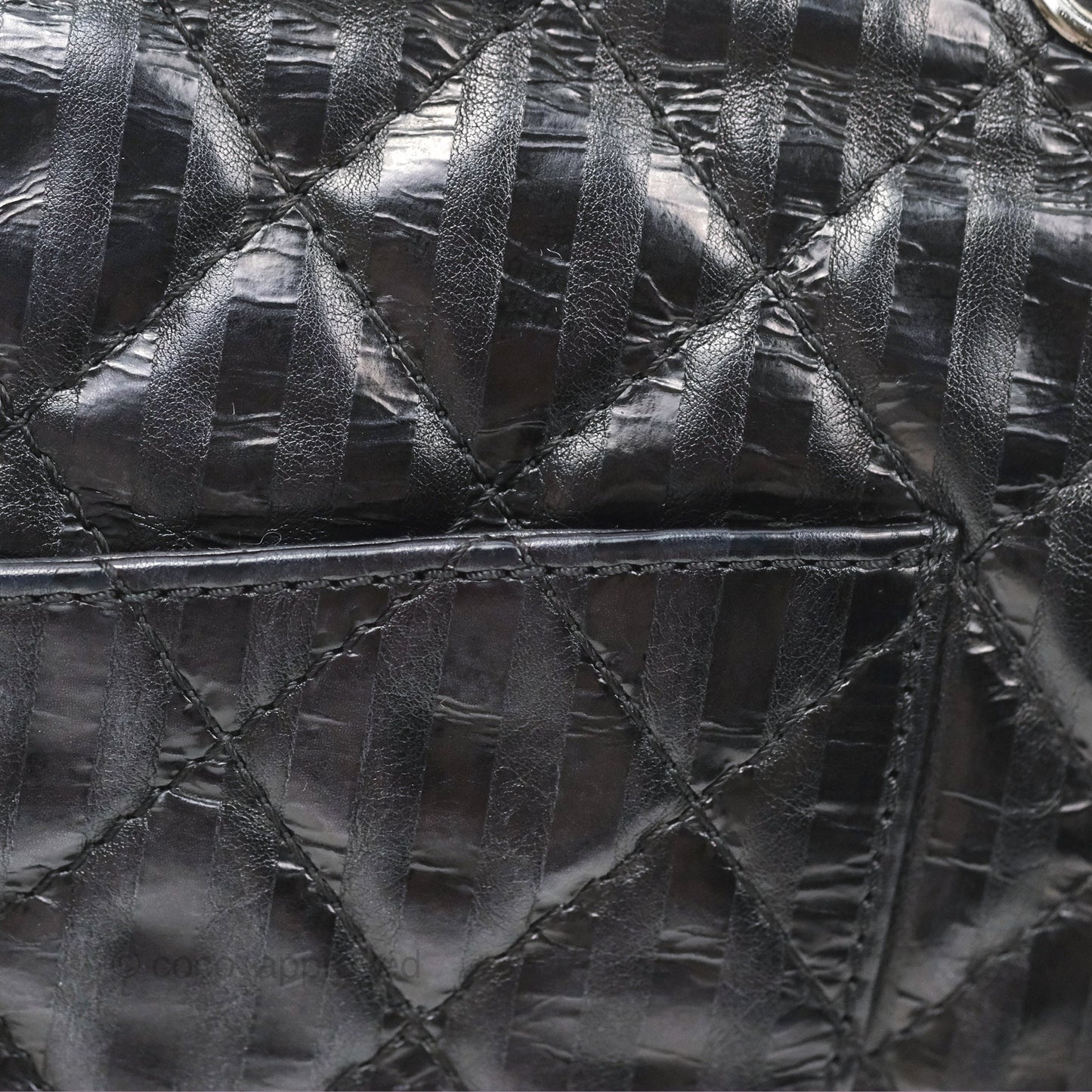 Chanel Reissue 227 Flap Quilted Calfskin Black Striped Dark Silver Hardware