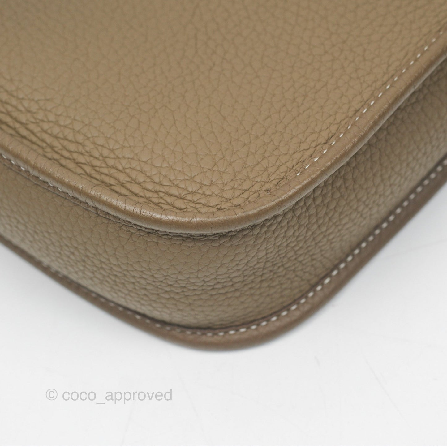 Hermès Mini Evelyne Etoupe Clemence Palladium Hardware with Bleu Indigo Strap