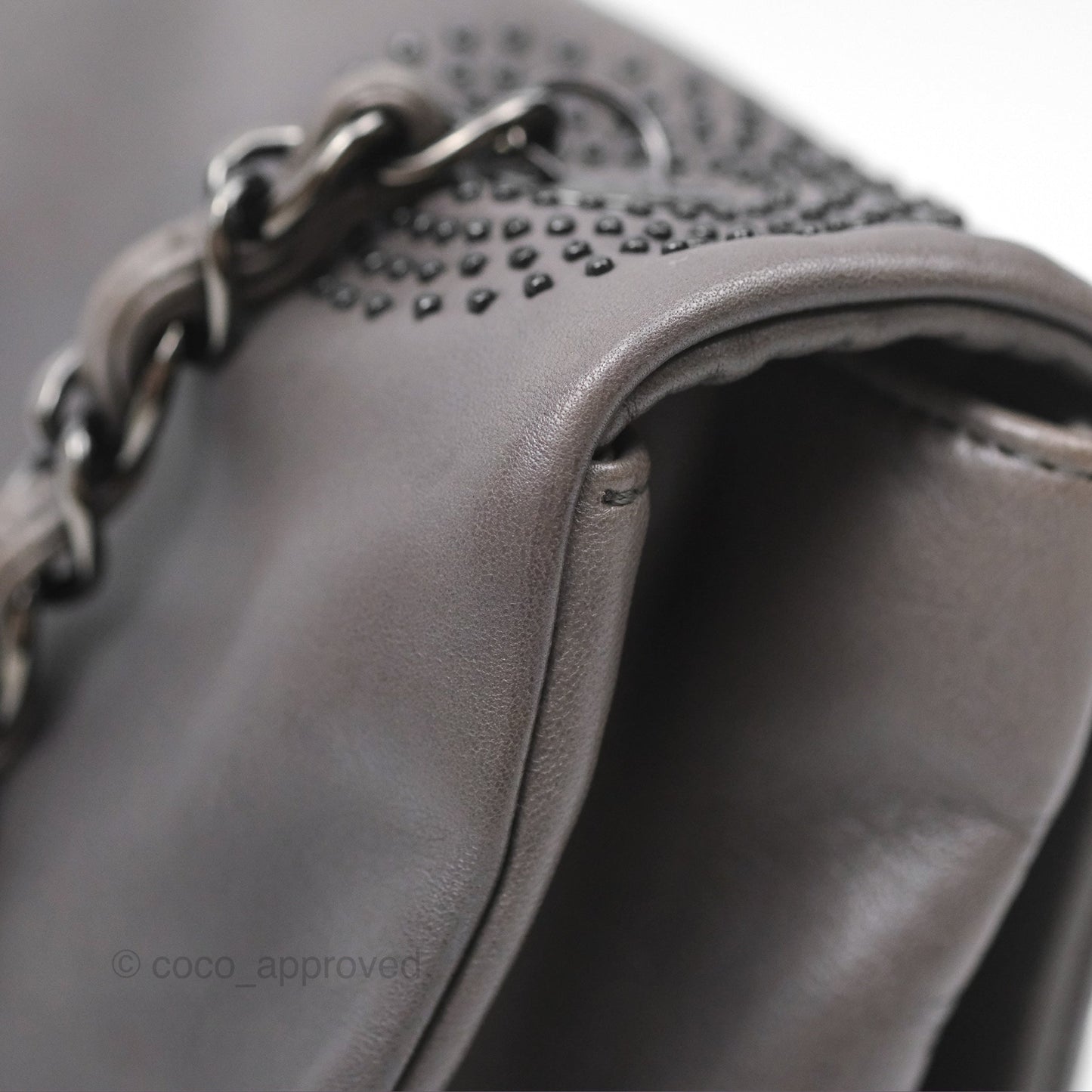 Chanel Studded CC East West Flap Shoulder Bag Lambskin Dark Grey