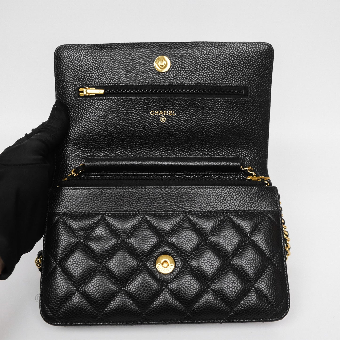 Chanel Classic Wallet On Chain WOC Quilted  Black Caviar Gold Hardware