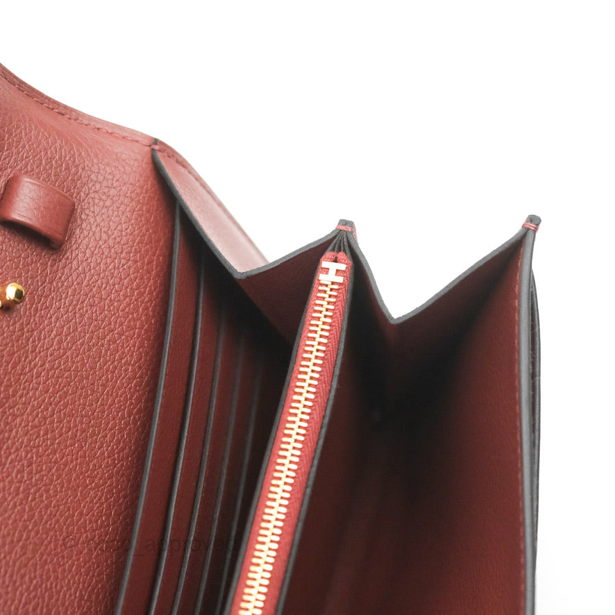 Hermès Constance Long To Go Wallet Red Rouge H Evercolor Gold Hardware