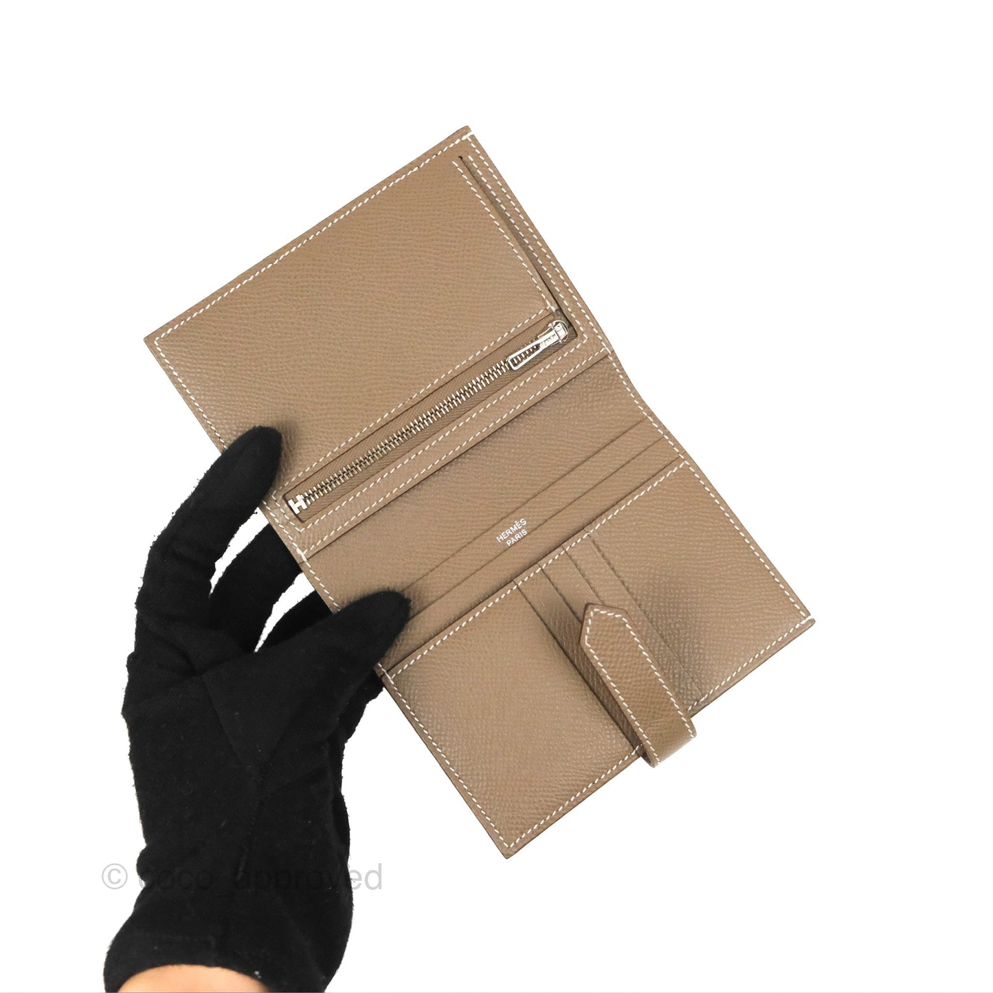 Hermes Bearn Compact Wallet Etoupe Epsom Palladium Hardware