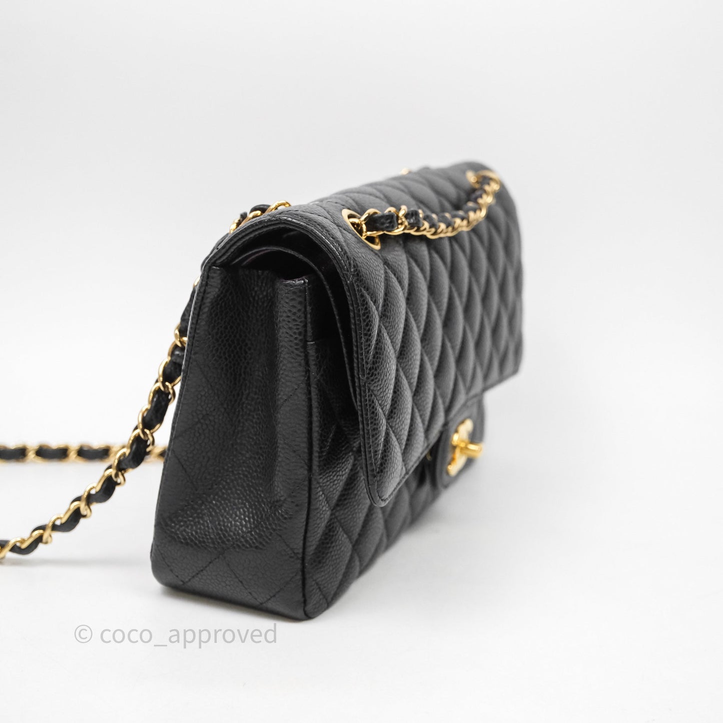 Chanel Classic M/L Medium Flap Quilted Black Caviar Gold Hardware