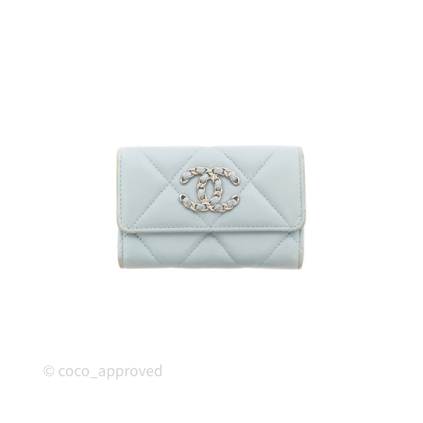 Chanel 19 Flap Card Holder Light Blue Lambskin