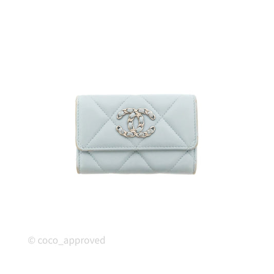 Chanel 19 Flap Card Holder Light Blue Lambskin