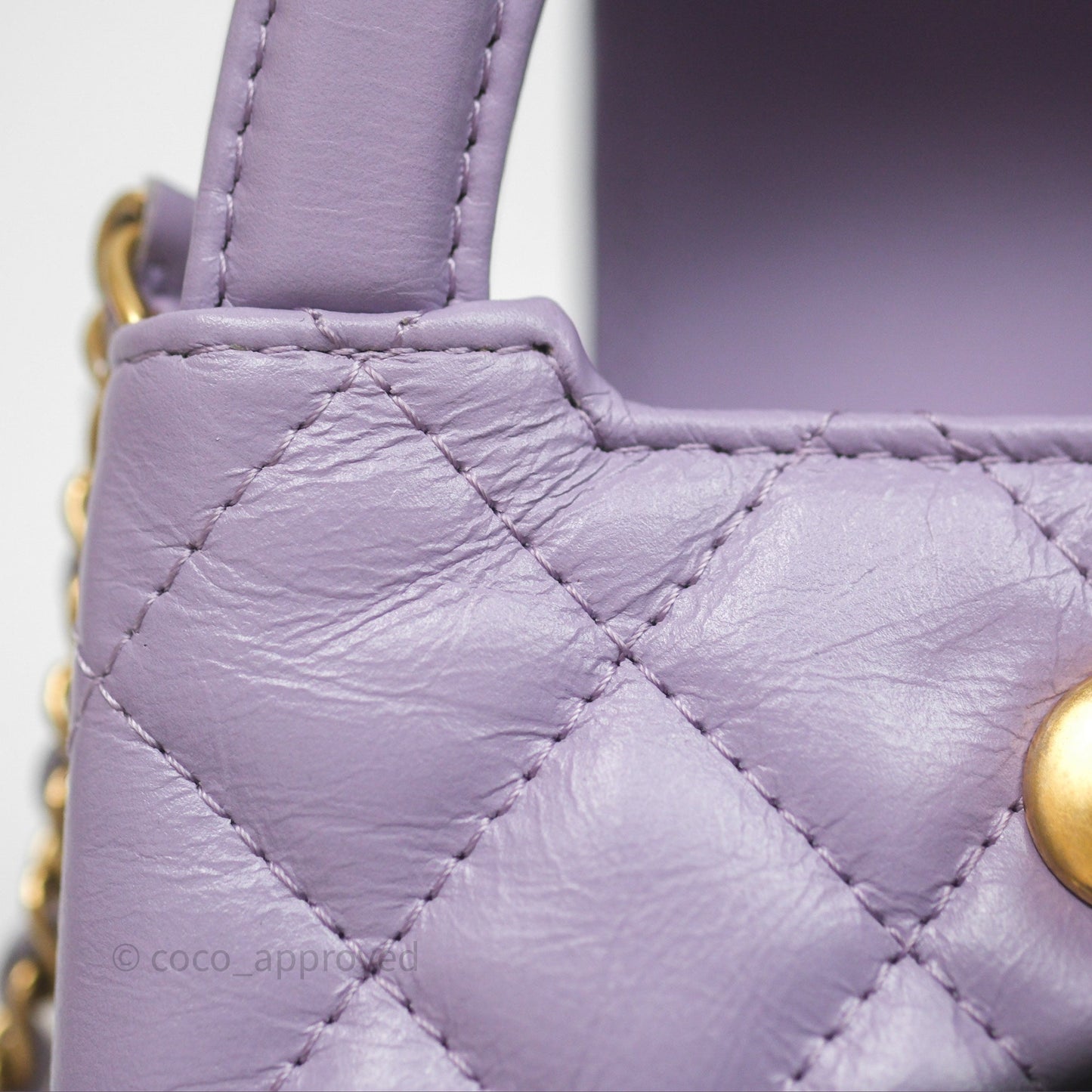 Chanel Mini Nano Kelly Bag Purple Shiny Calfskin Aged Gold Hardware
