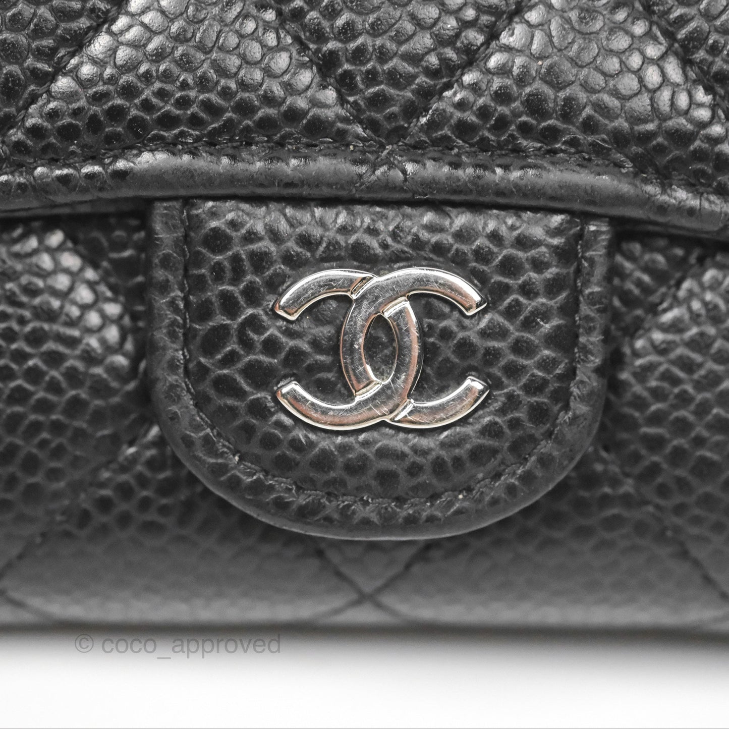 Chanel Classic Quilted Flap Card Holder Black Caviar Silver Hardware