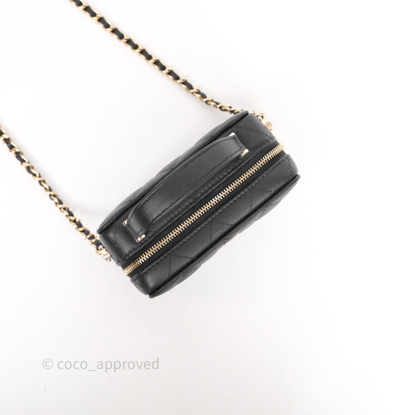Chanel Quilted Top Handle Mini Vanity Case Black Caviar Gold Hardware
