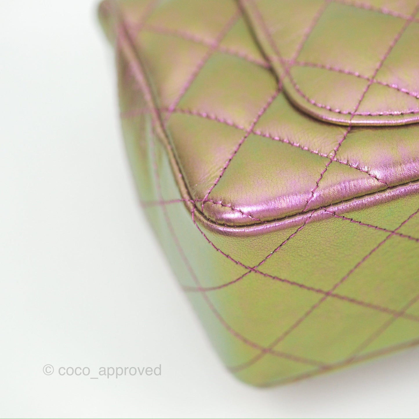 Chanel Classic Quilted Mini Rectangular Flap Metallic Purple Calfskin Gold Hardware