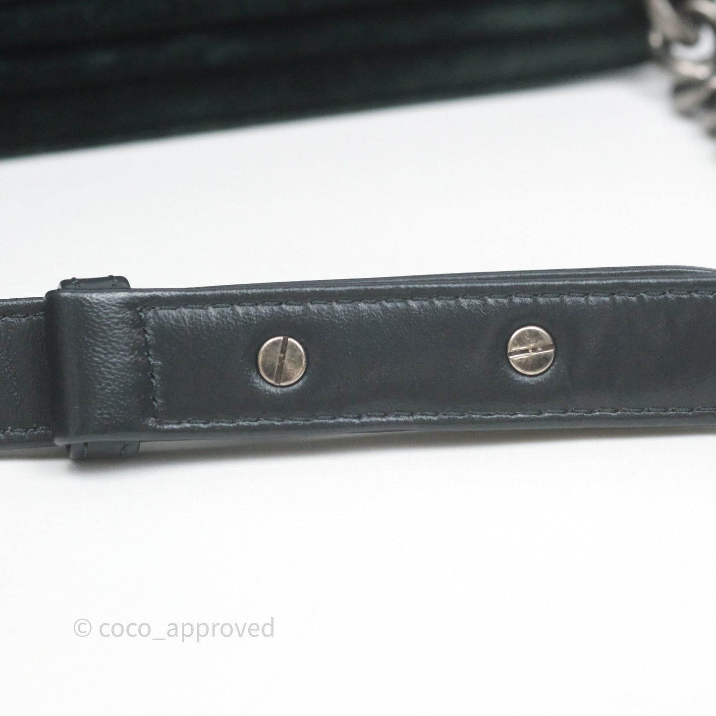 Chanel Small Boy Quilted Dark Green Velvet Ruthenium Hardware
