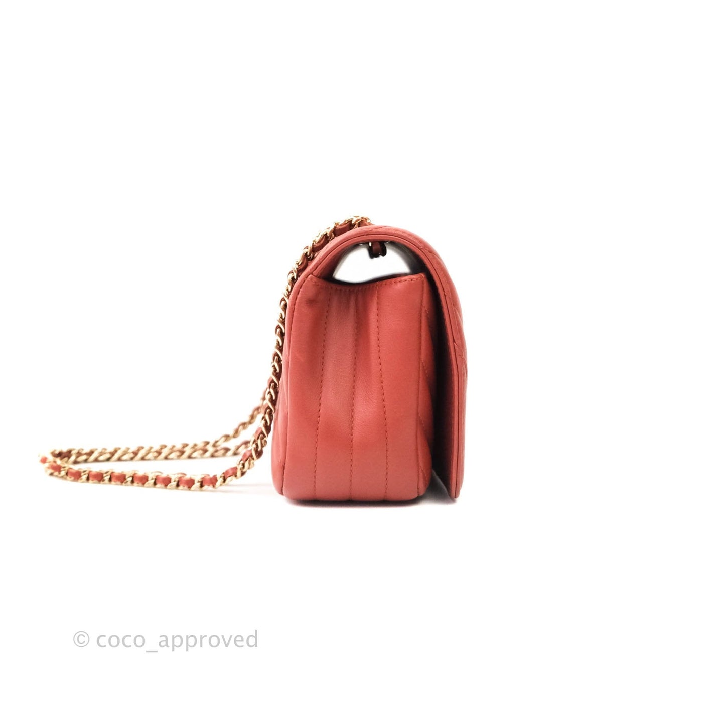 Chanel Small Statement Chevron Flap Bag Red Lambskin Gold Hardware