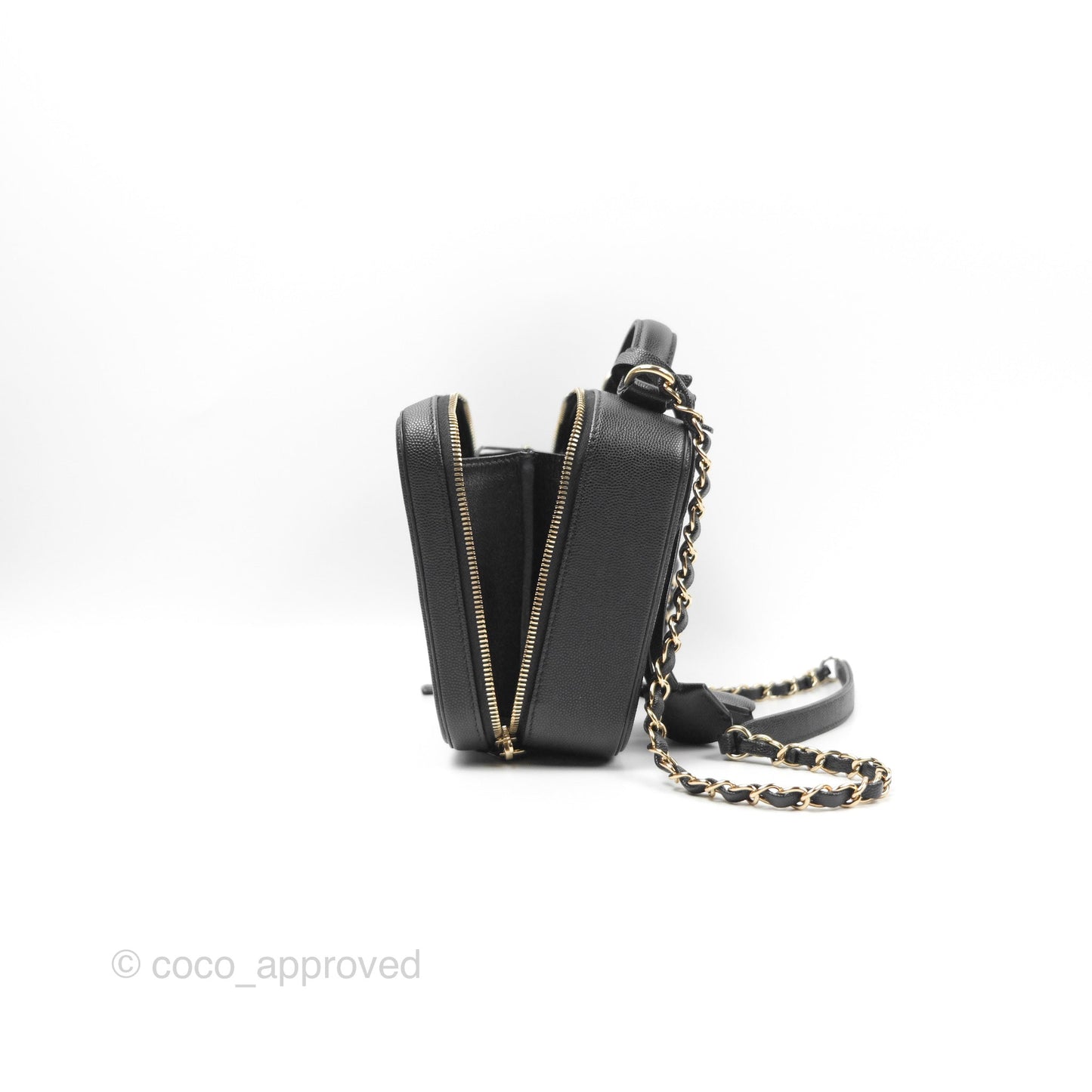 Chanel Quilted Medium CC Filigree Vanity Case Black Caviar Gold Hardware