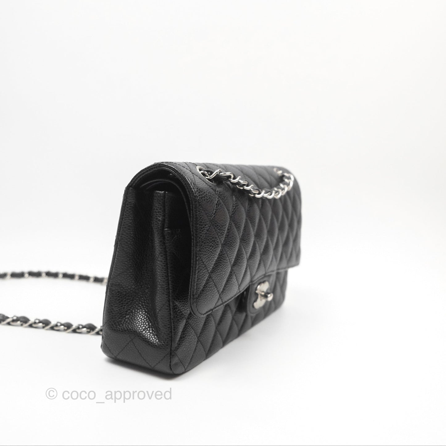 Chanel Classic M/L Medium Flap Quilted Black Caviar Silver Hardware