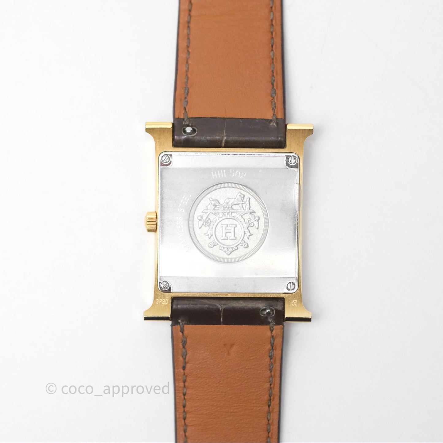Hermès Heure H MM Watch Barenia Noir Alligator Gold Hardware