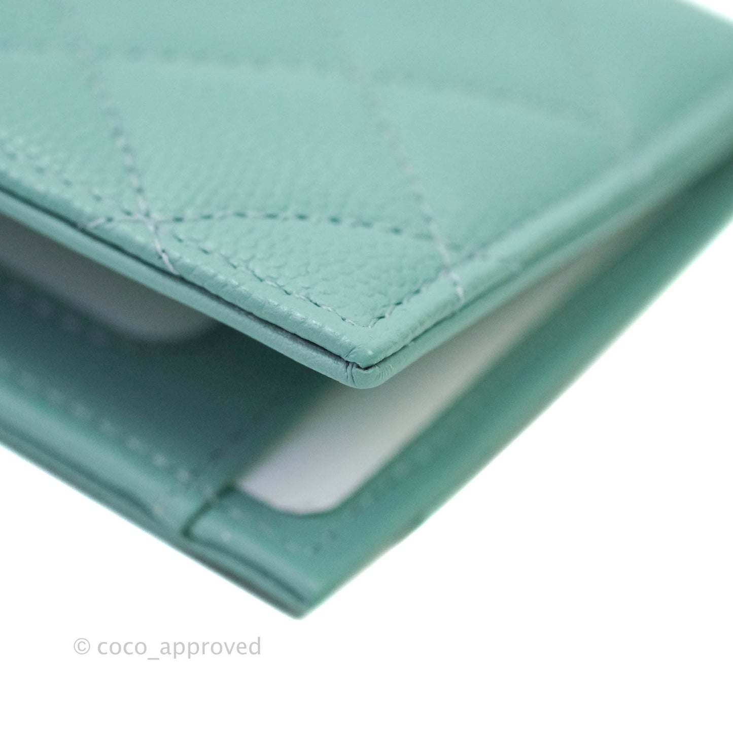 Chanel Classic Quilted Card Holder Tiffany Blue Caviar Gold Hardware