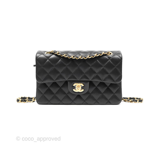 Chanel Small Classic Flap Quilted Black Lambskin Gold Hardware