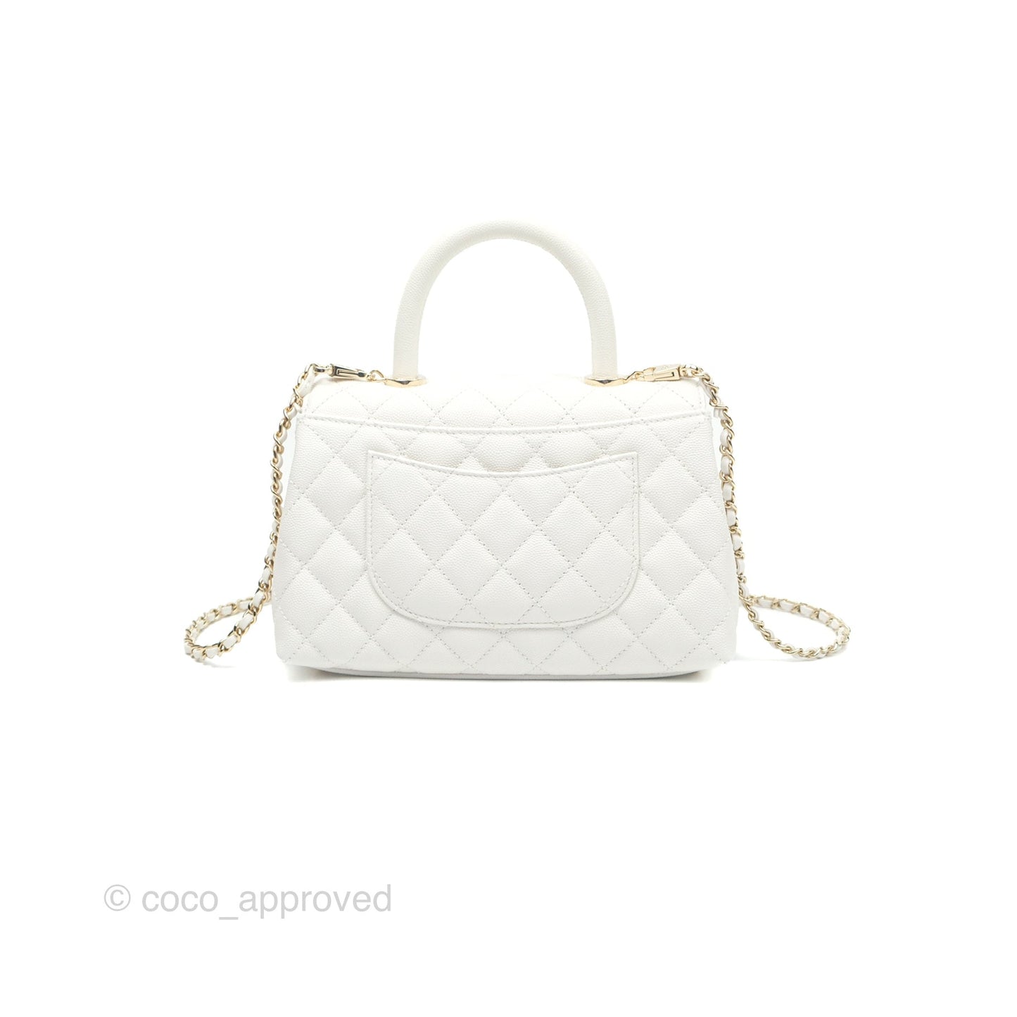 Chanel Small Quilted Coco Handle White Caviar Gold Hardware