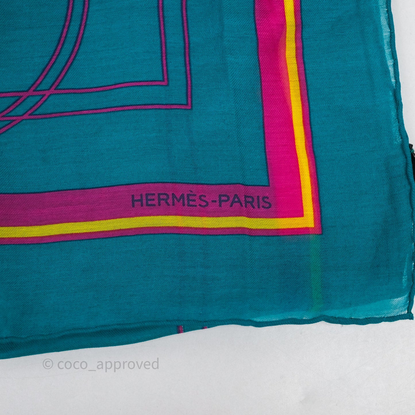 Hermes Turquoise Cotton Scarf Teal/ Cerise 60x180cm