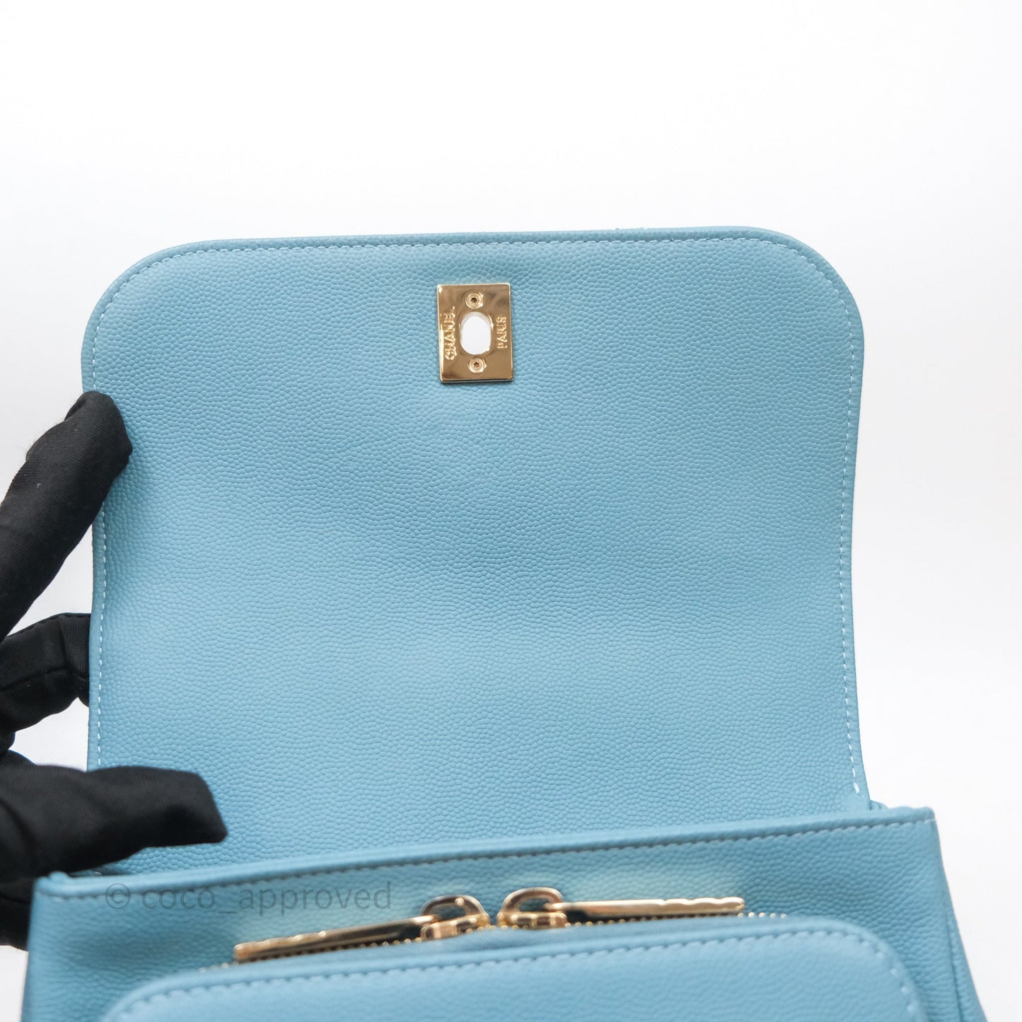 Chanel Small Quilted Business Affinity Flap Caviar Blue Gold Hardware