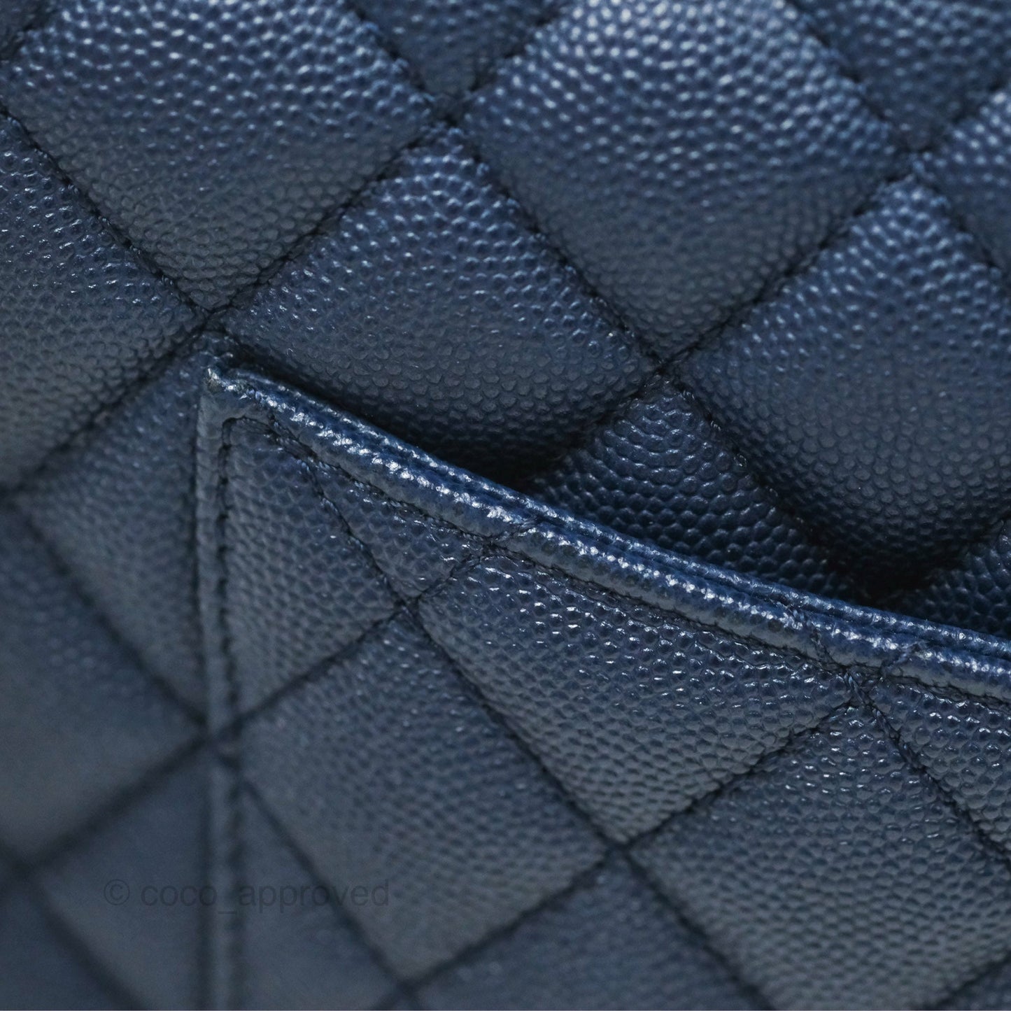 Chanel Medium Coco Handle Quilted Navy Caviar Lizard Handle Aged Gold Hardware