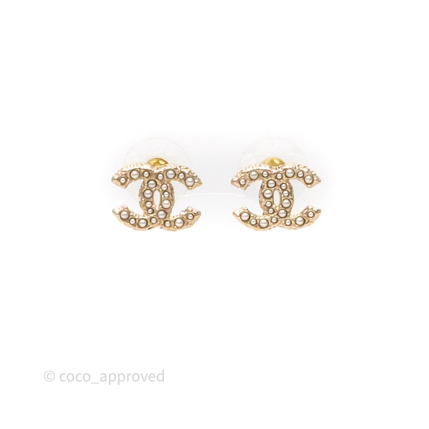 Chanel CC Pearl Earrings Gold Tone 24V
