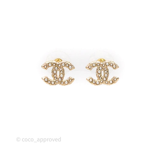 Chanel CC Pearl Earrings Gold Tone 24V