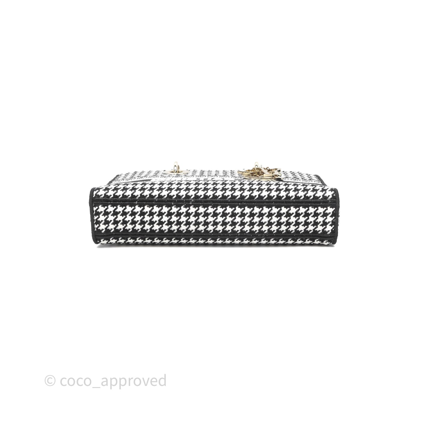 Christian Dior Medium Lady D-Joy Bag Black White Houndstooth Gold Hardware