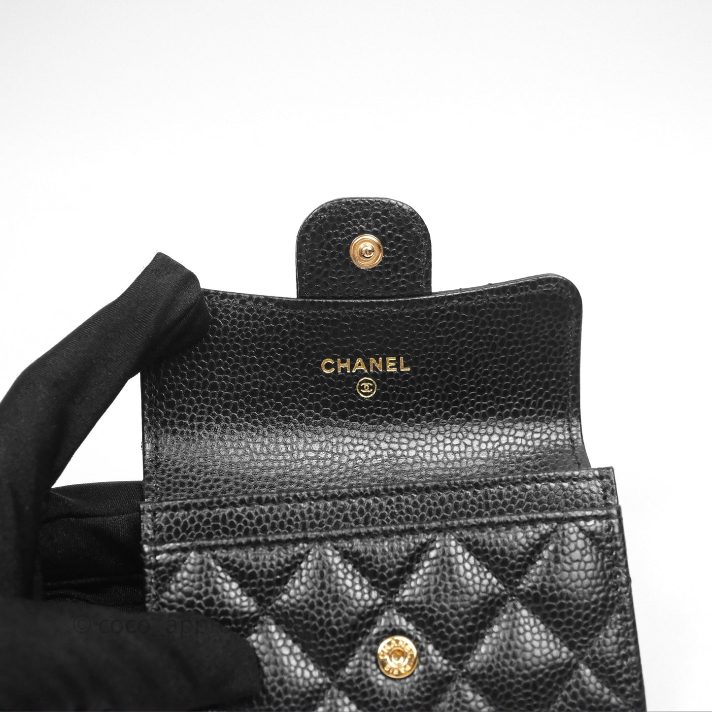 Chanel Quilted Flap Card Holder Caviar Black Gold Hardware