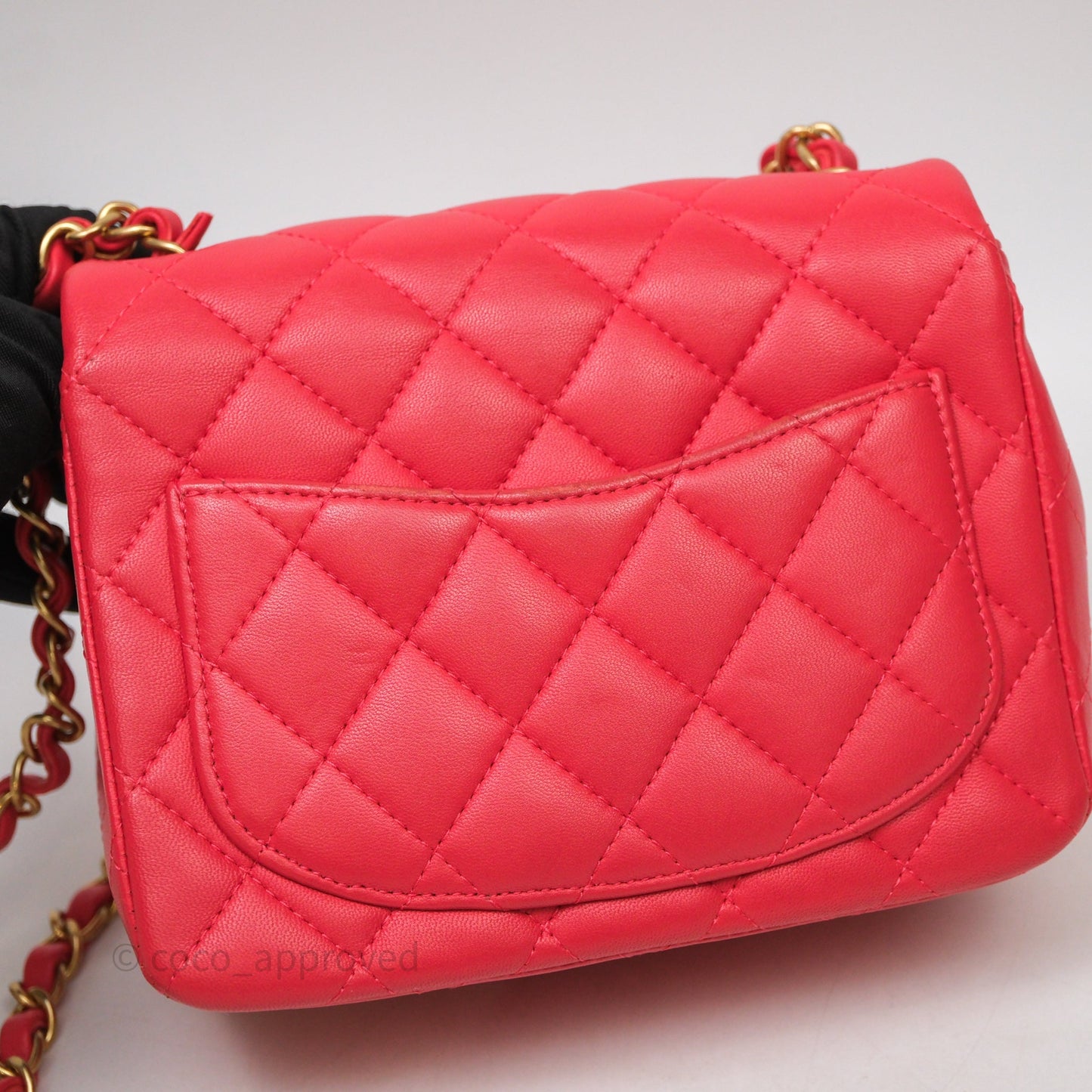 Chanel Mini Square Quilted Red Lambskin Aged Gold Hardware