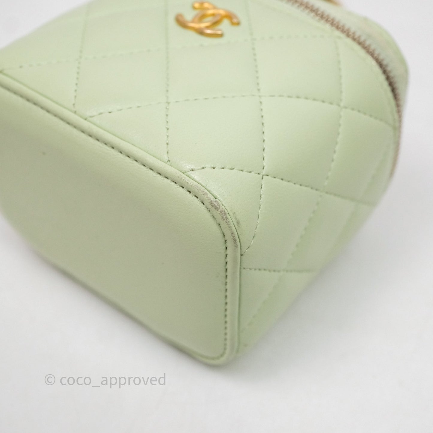 Chanel Mini Pearl Crush Vanity With Chain Green Aged Gold Hardware