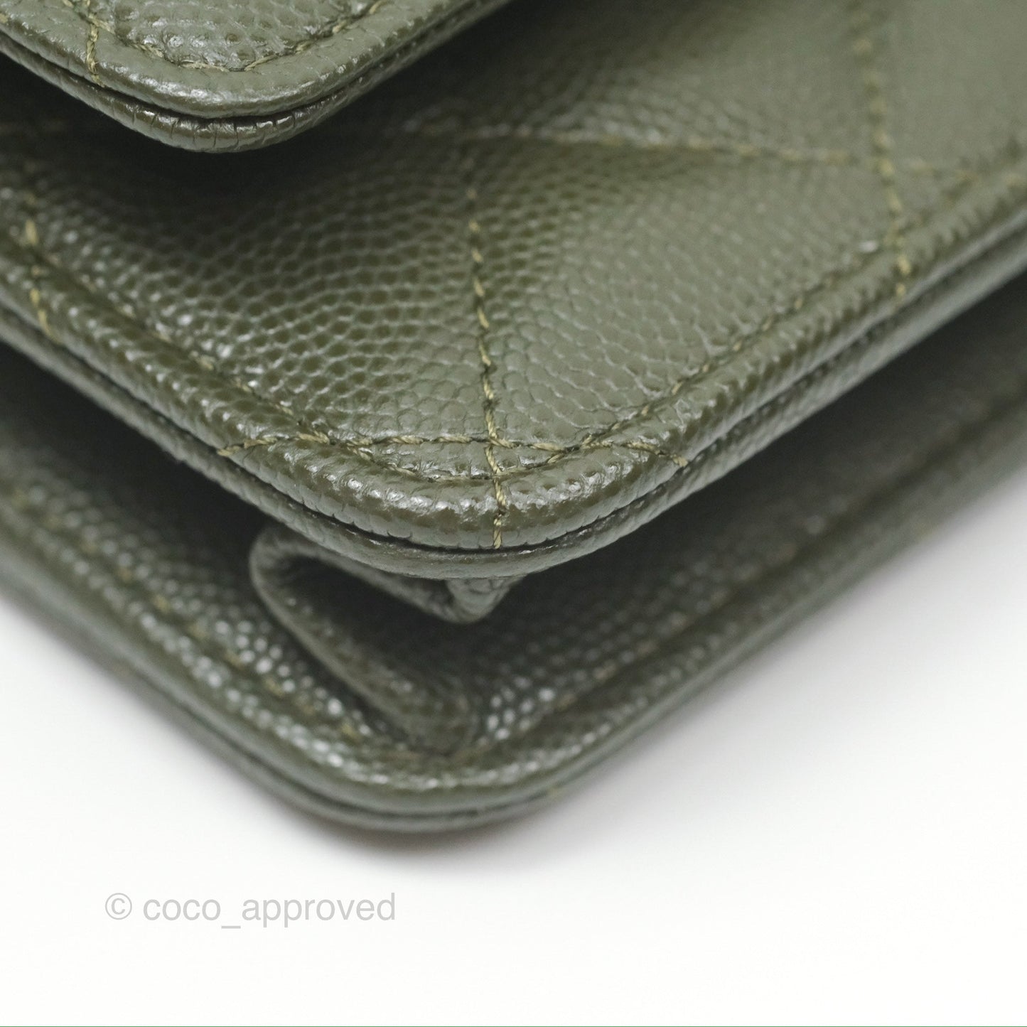 Chanel Coco First Wallet On Chain WOC Dark Olive Green Caviar Gold Hardware 22K