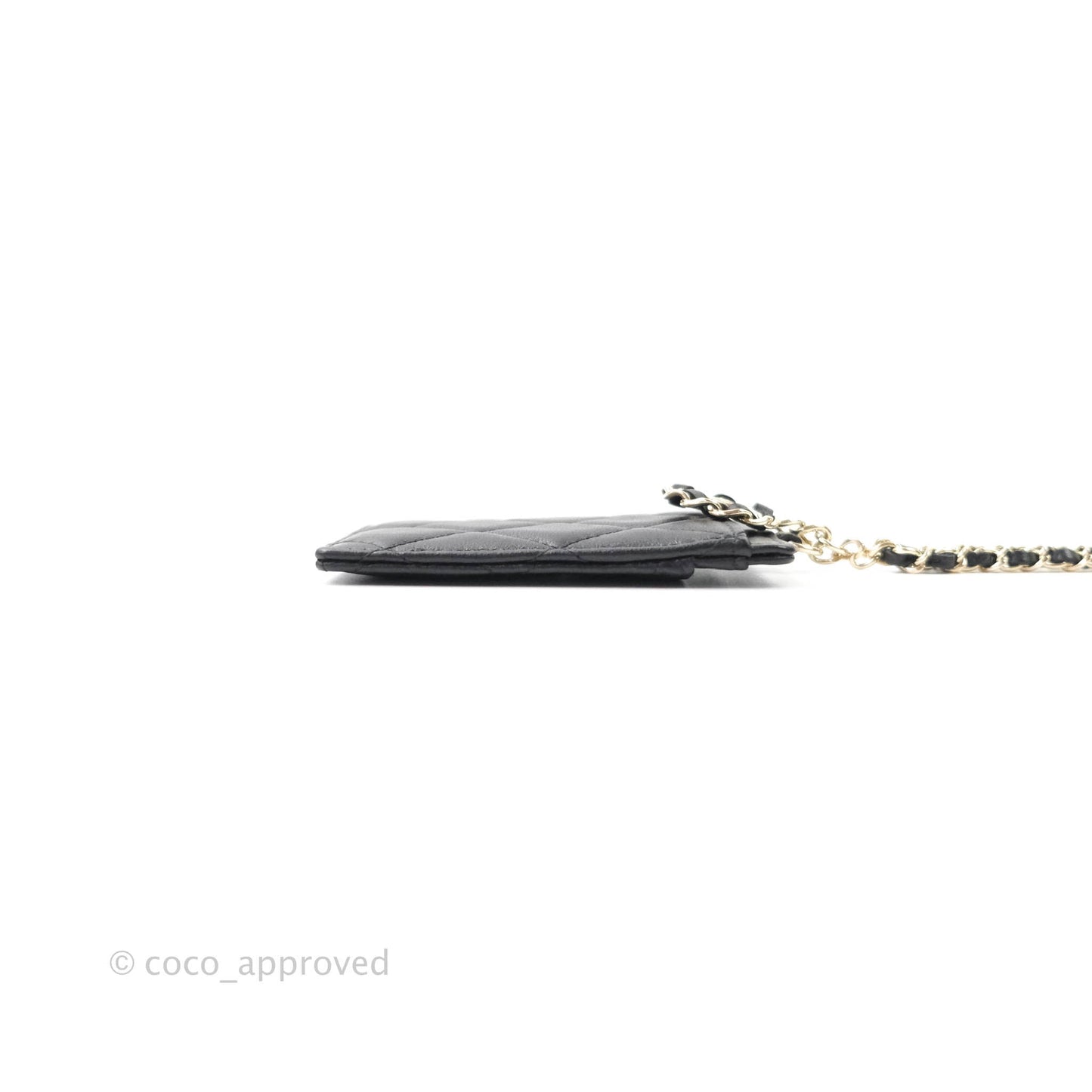 Chanel Quilted Chain Infinity Card Holder Black Lambskin Gold Hardware