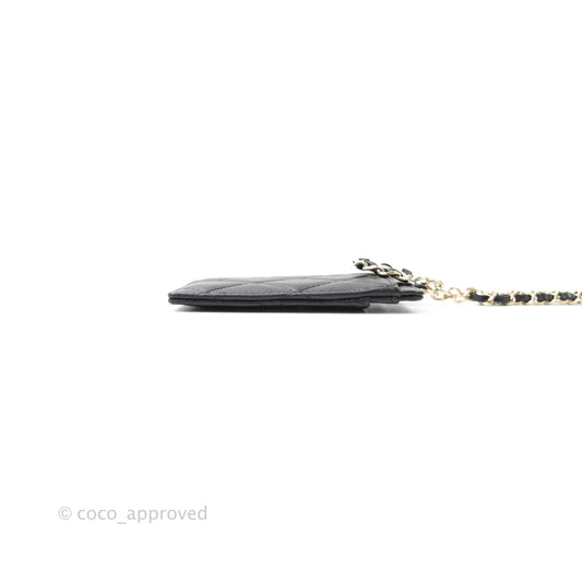 Chanel Quilted Chain Infinity Card Holder Black Lambskin Gold Hardware