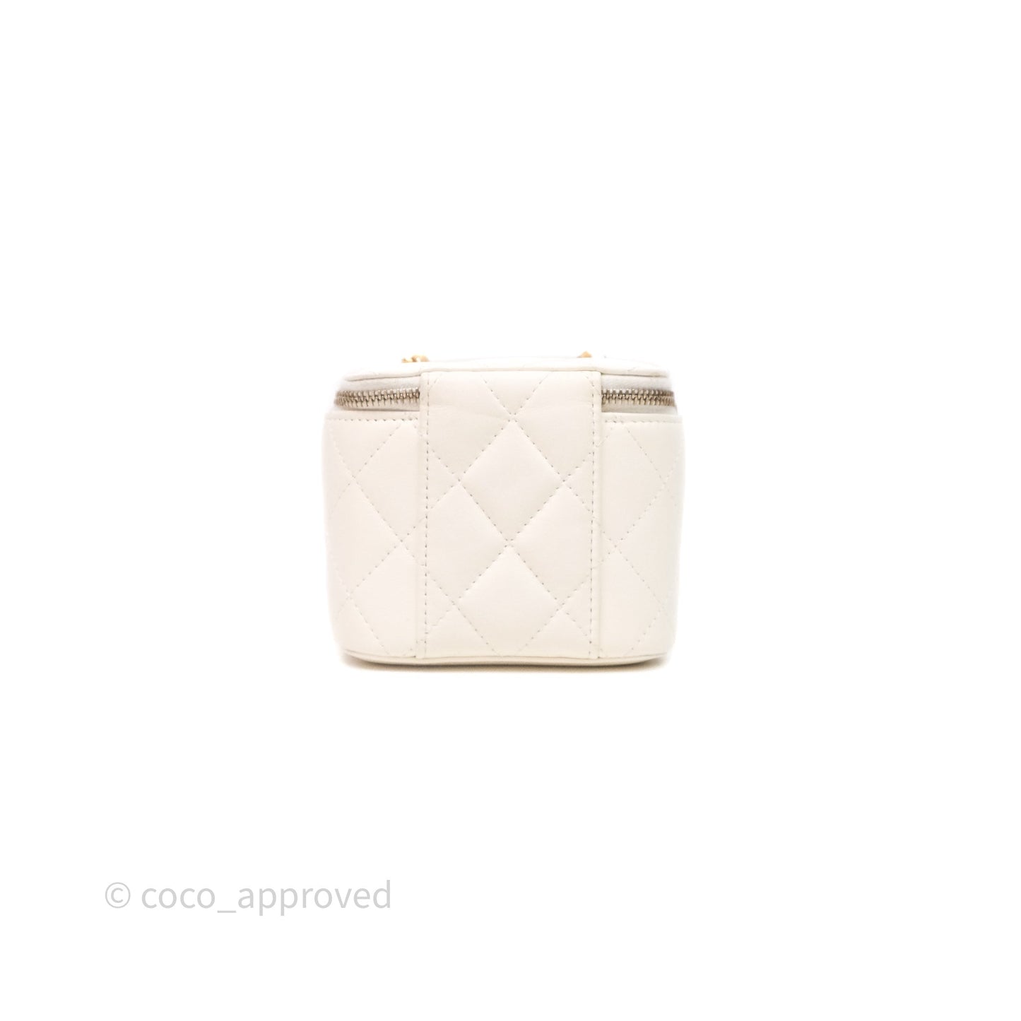 Chanel Quilted Pearl Crush Mini Vanity With Chain Ivory White Lambskin Aged Gold Hardware