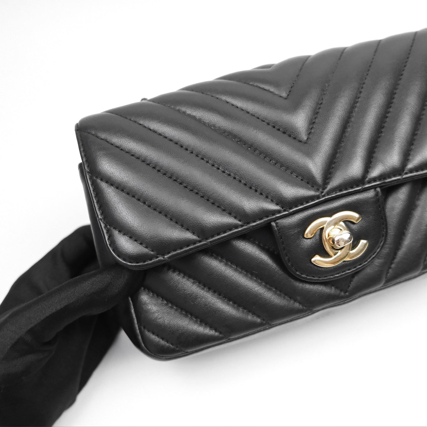 Chanel Mini Rectangular Chevron Black Lambskin Gold Hardware