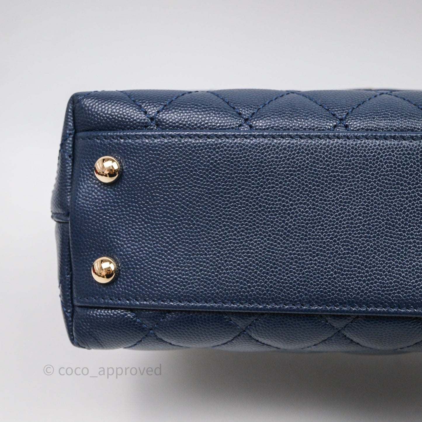 Chanel Small Coco Handle Navy Caviar Gold Hardware Lizard Handle