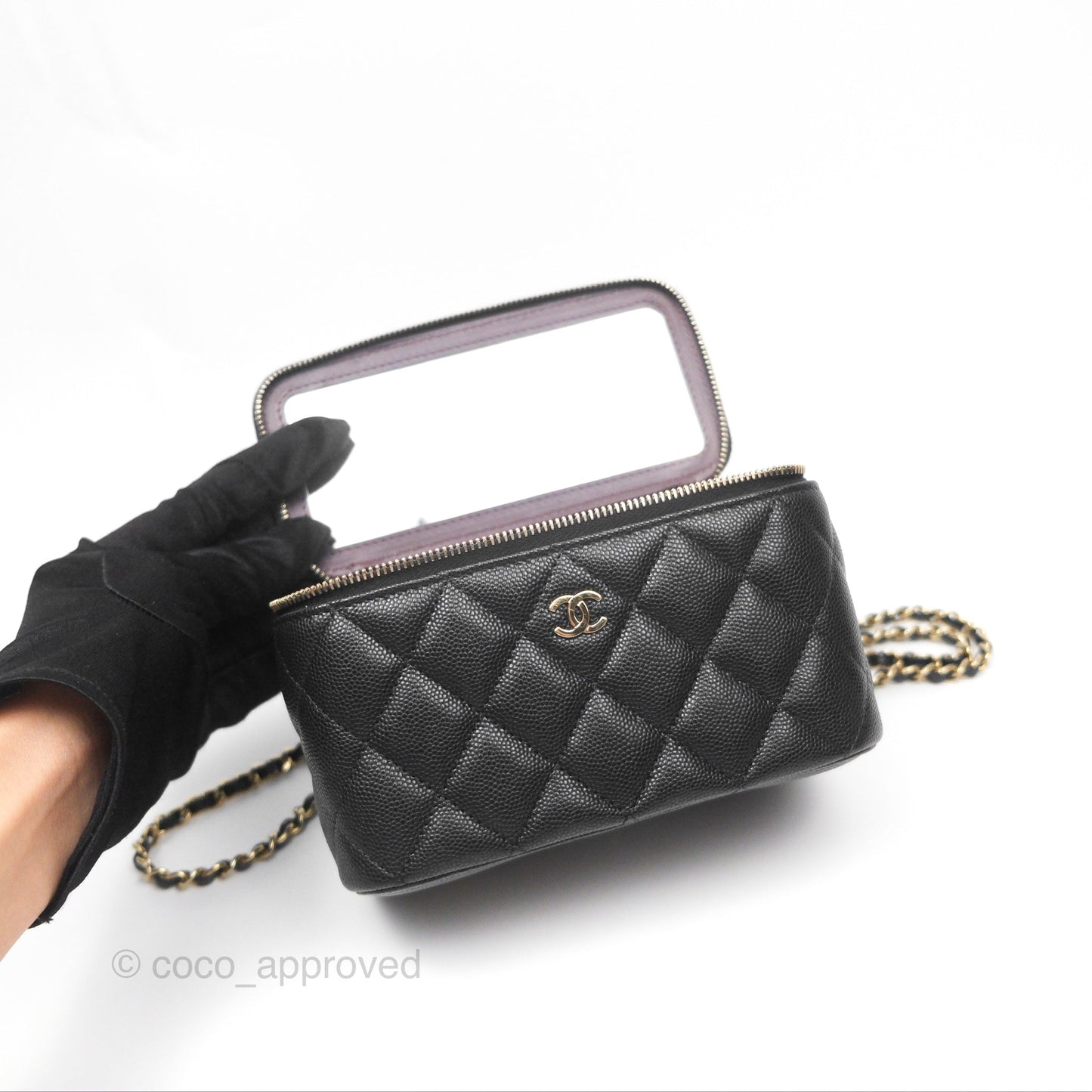 Chanel Vanity Rectangular With Chain Black Caviar Gold Hardware