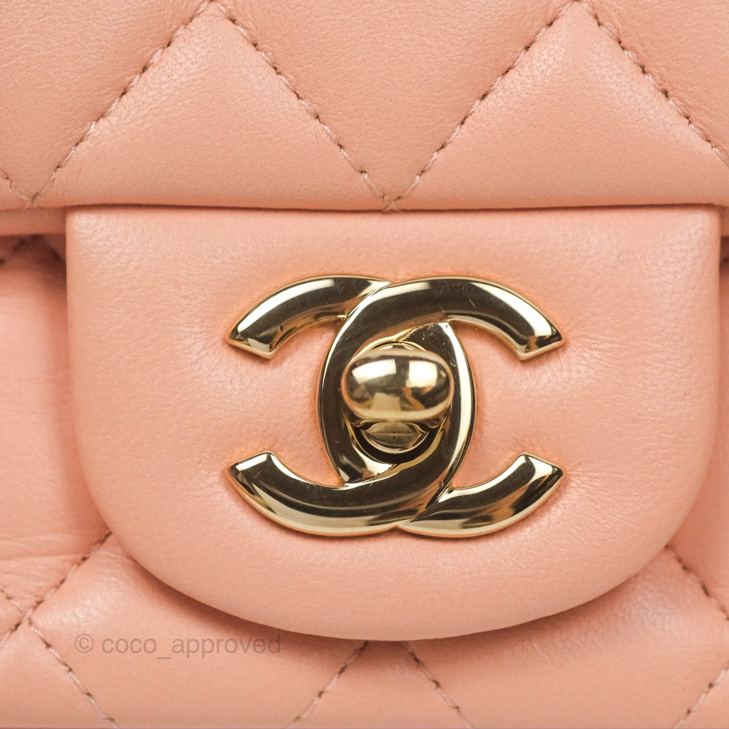 Chanel Quilted Mini Square Lambskin Light Beige Pink Gold Hardware