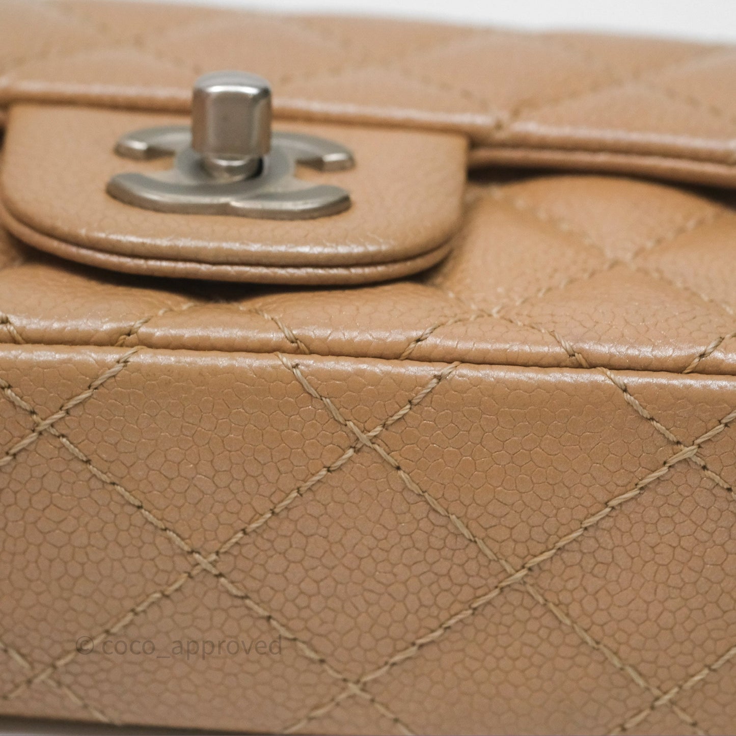 Chanel Quilted Extra Mini Rectangular Flap Beige Caviar Matt Silver Hardware