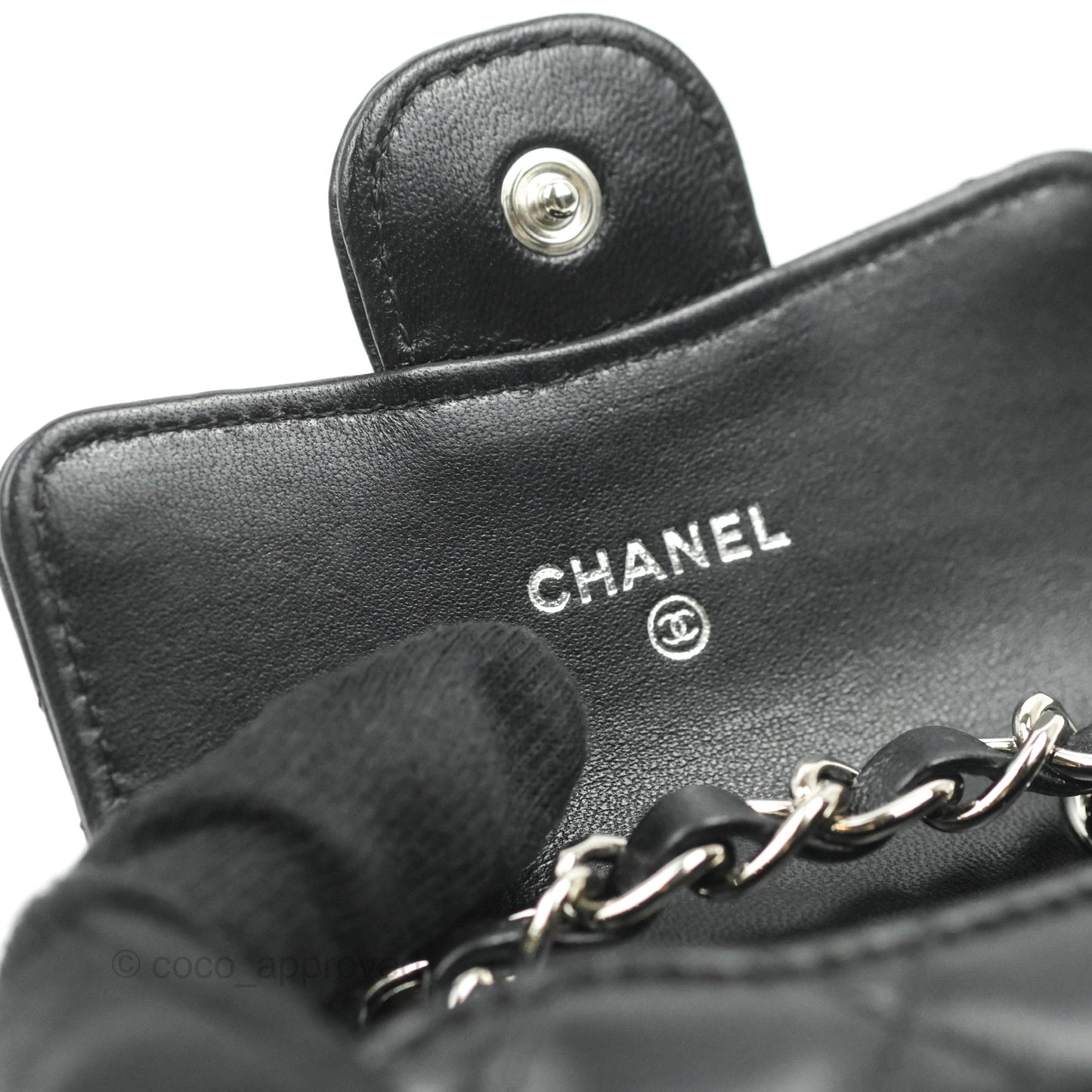 Chanel Mini Card Holder Chain Belt Bag Black Lambskin Silver Hardware 21B