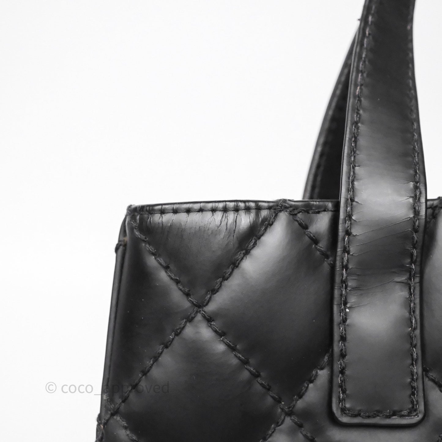 Chanel Vintage Quilted CC Tote Bag Matte Black Calfskin Gold Hardware