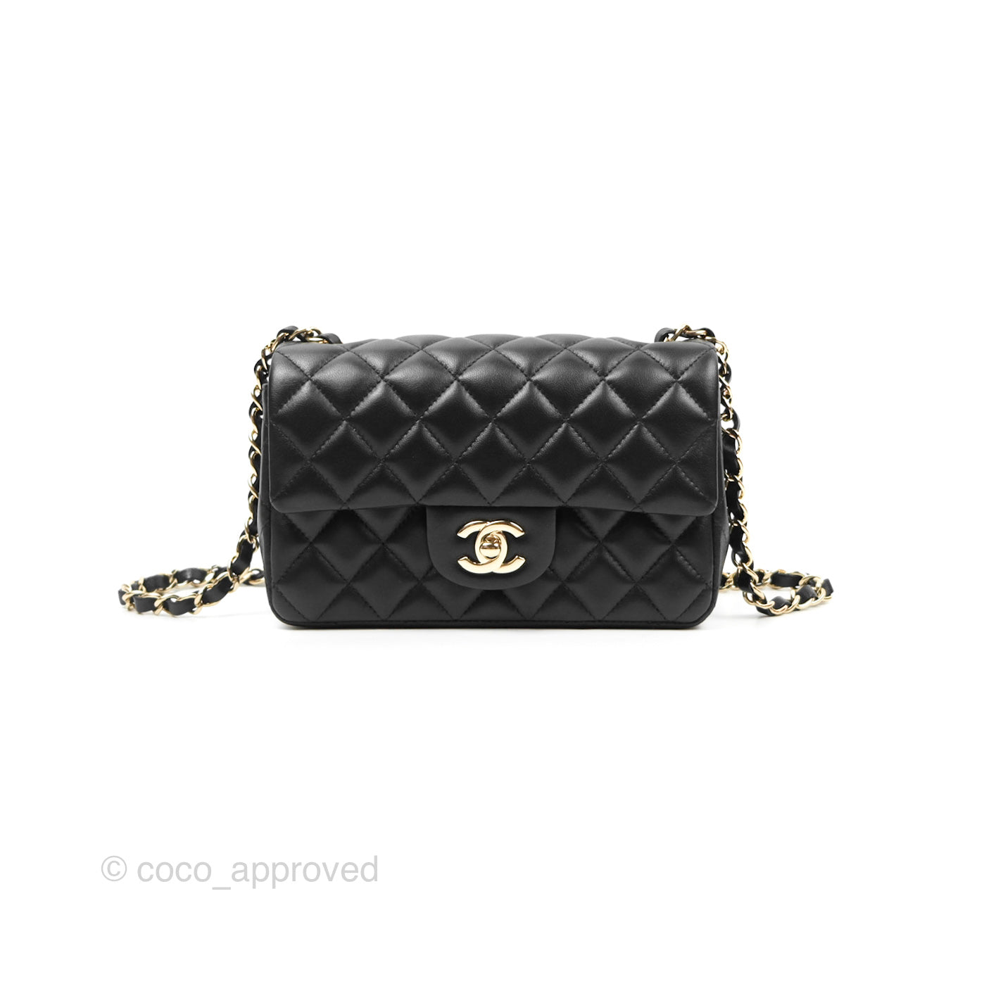 Chanel Quilted Mini Rectangular Black Lambskin Gold Hardware
