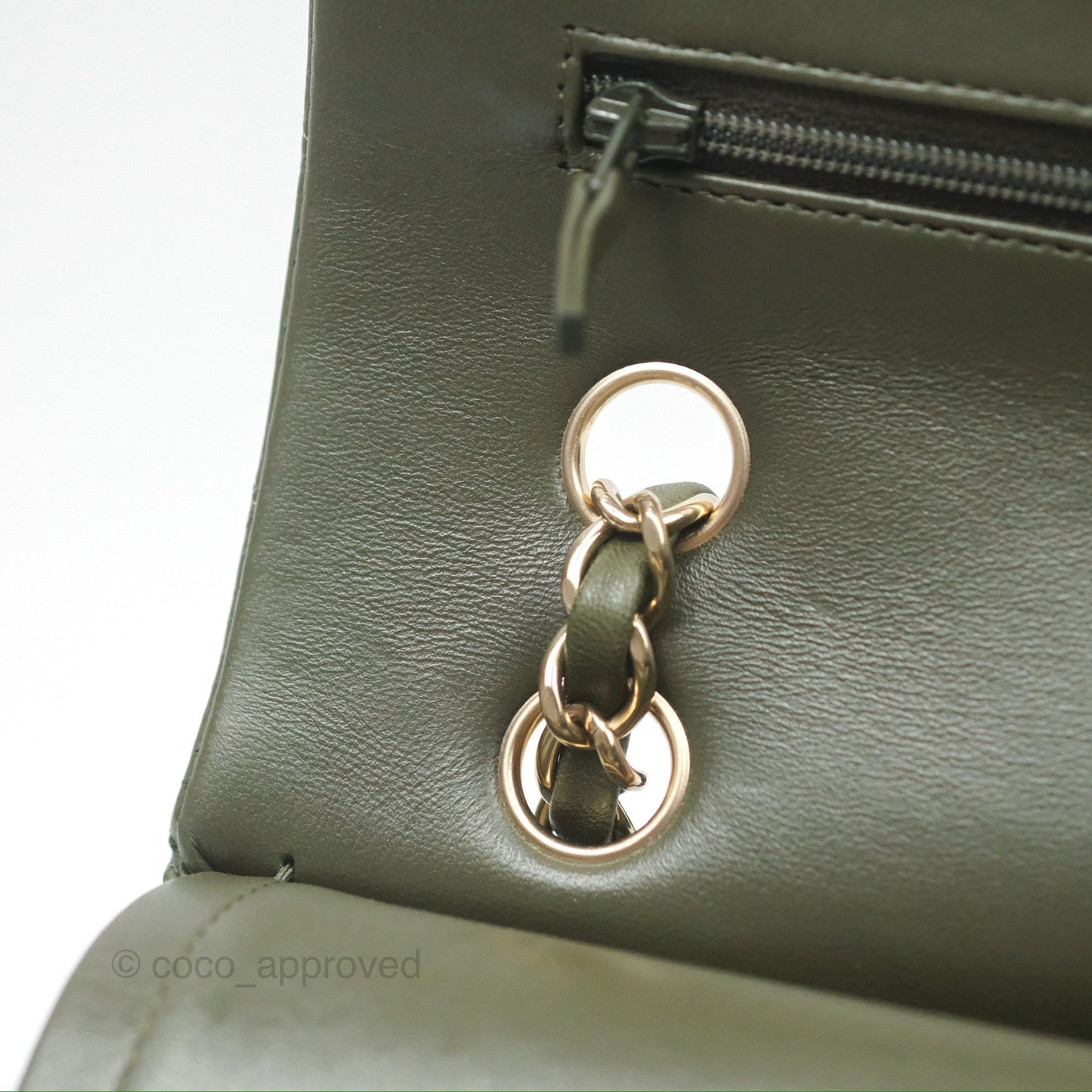 Chanel Classic M/L Medium Flap Quilted Lambskin Army Green Gold Hardware