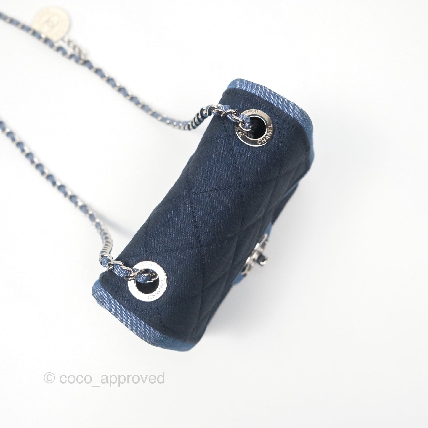 Chanel Quilted Mini Medallion Graphic Denim Blue Silver Hardware