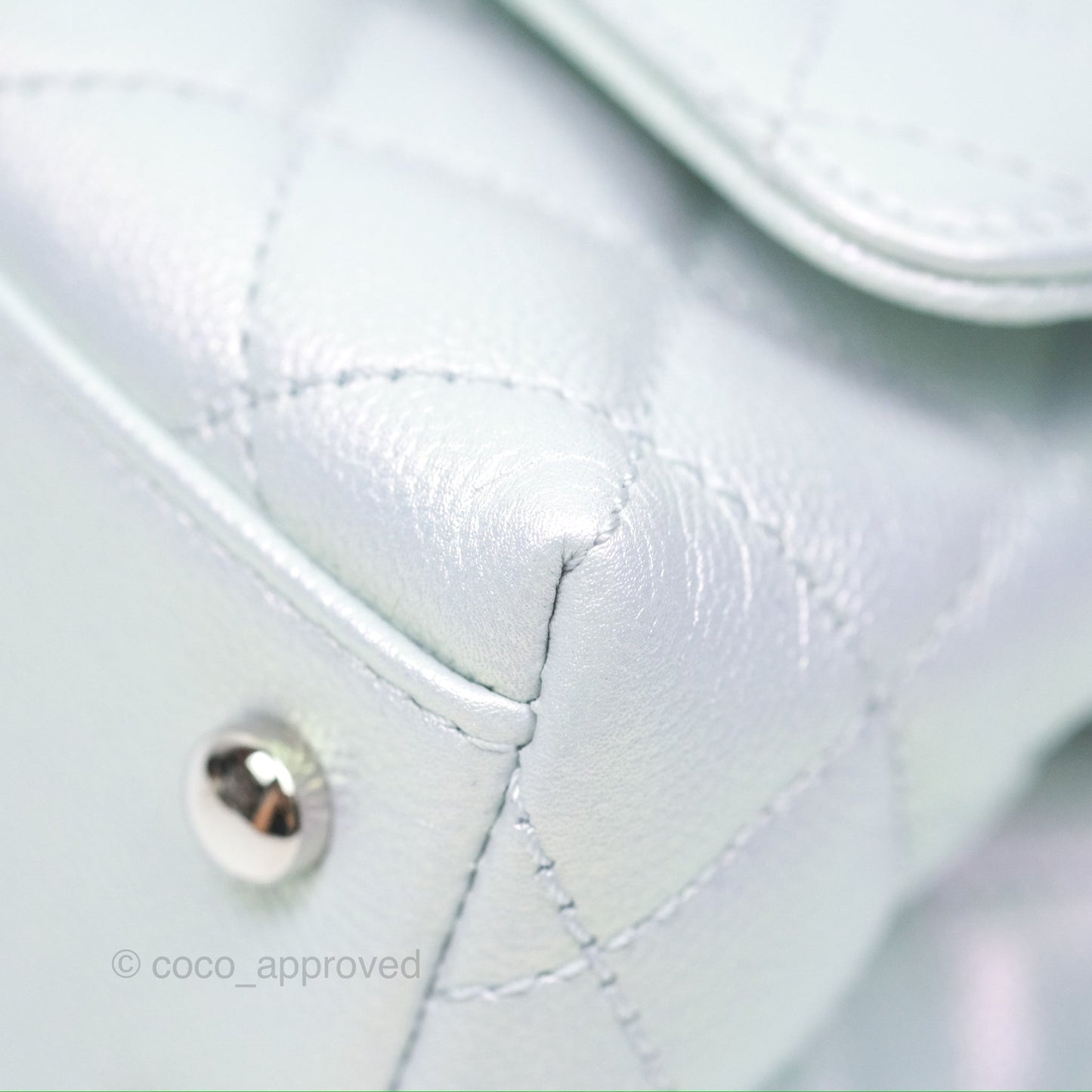 Chanel Mini Coco Handle Quilted Iridescent Light Blue Caviar Rainbow Hardware 21K