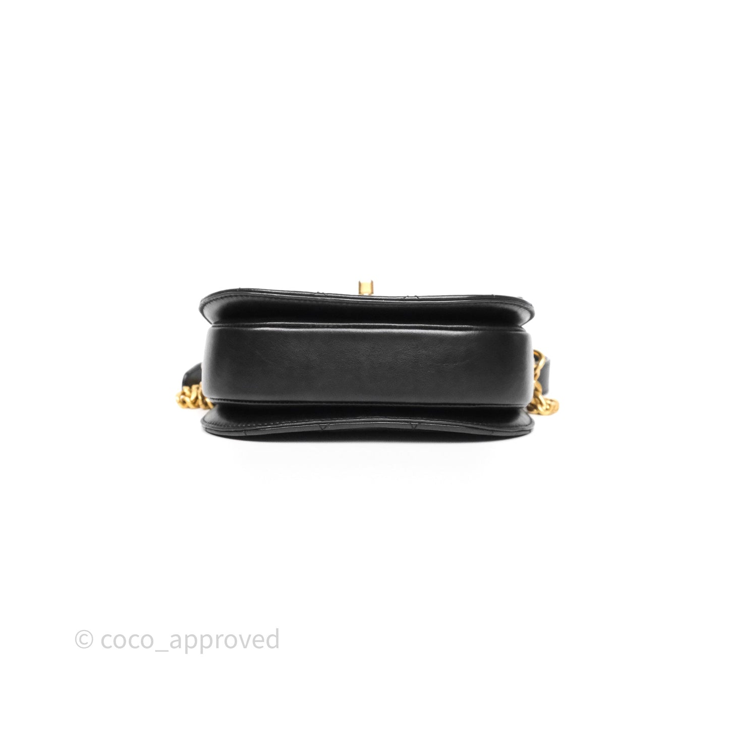 Chanel Mini Moon Messenger Bag Black Calfskin Aged Gold Hardware