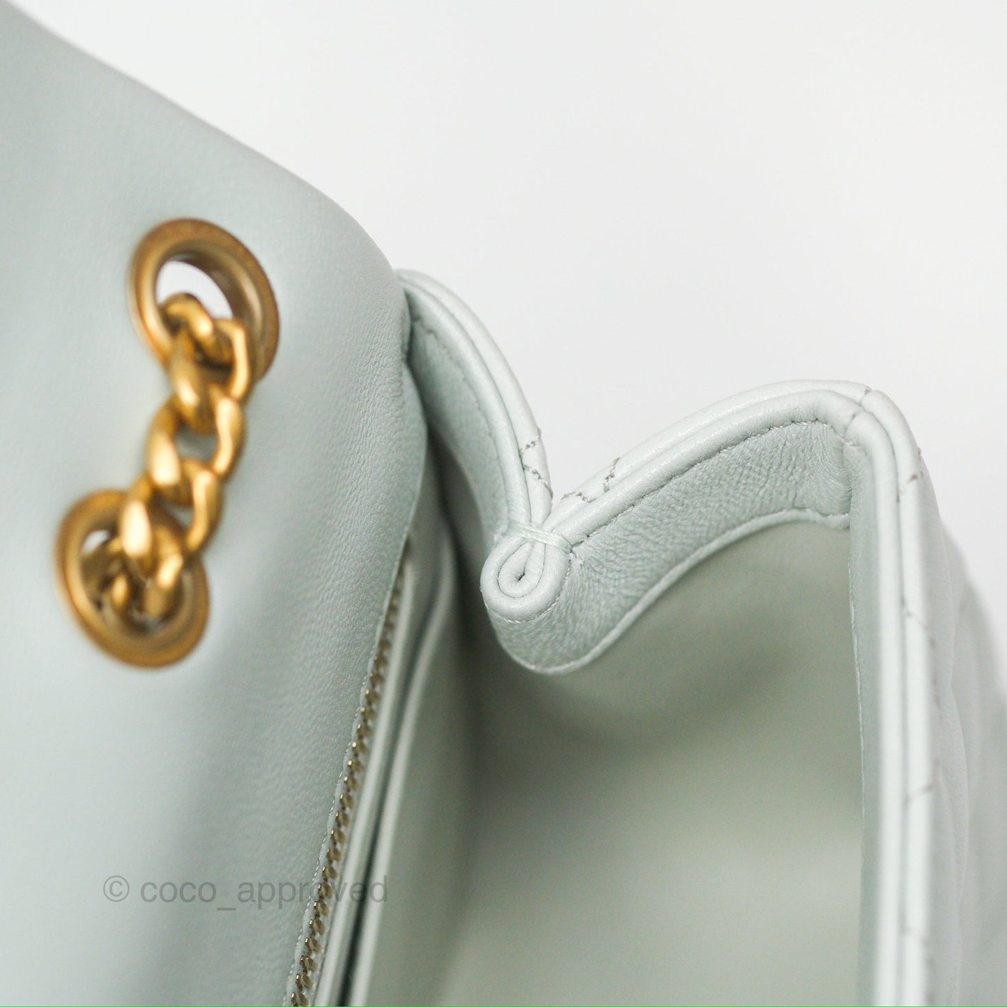 Chanel Quilted Mini Square Flap with Camellia Adjustable Chain Blue Clair Lambskin 23S